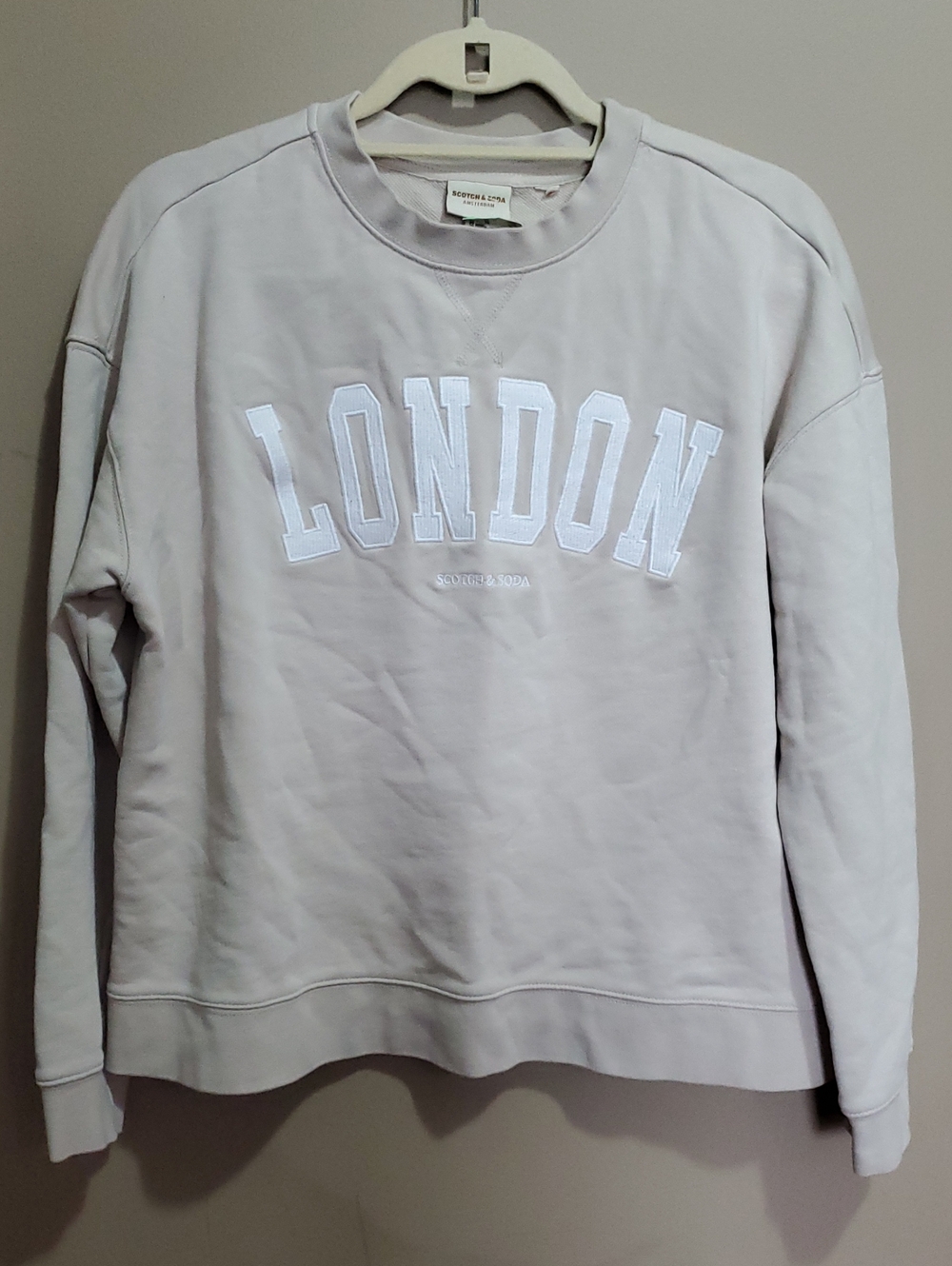 Scotch & Soda Beige Crewneck Sweatshirt White 'LONDON' Embroidery Size Medium